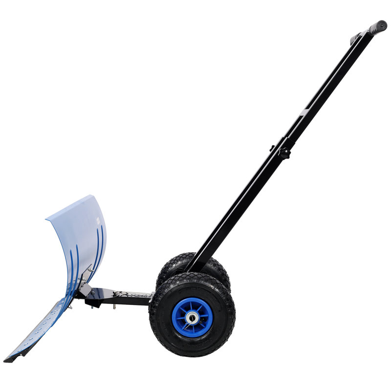 Dual-Bar Snow Shovel with Wheels, Adjustable Handle and 5-Position Blade for Driveways & Walkways, 29"*25, Blue