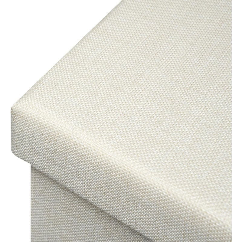 Quirrels 38 cm W Linen Square Cube Ottoman with Storage, Cream colored linen