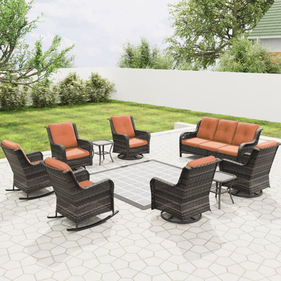 Minaxni Wicker 9 - Person Patio Conversation Set with Cushions