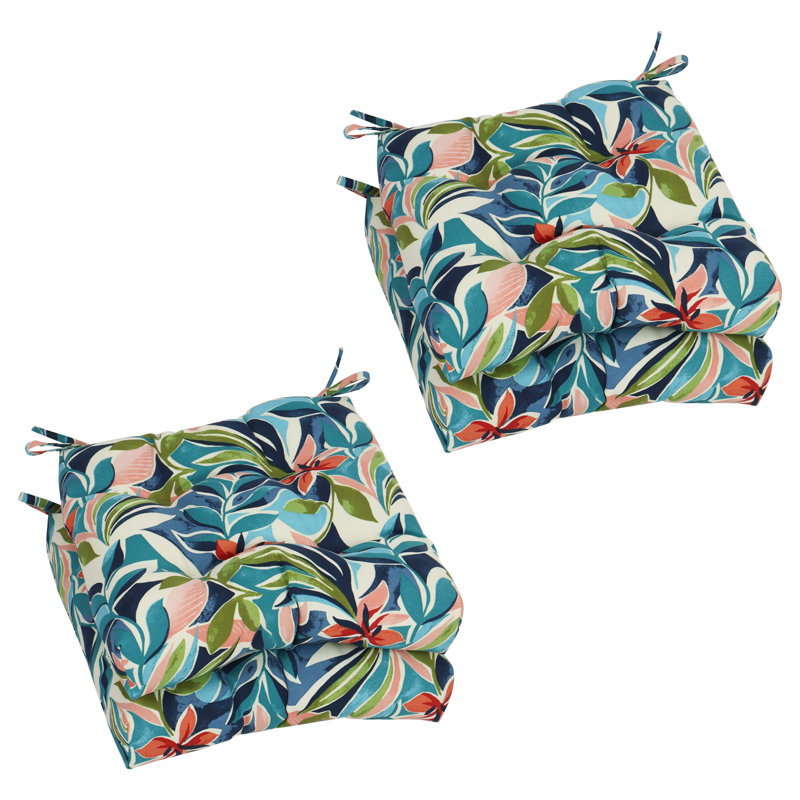 Outdoor 3.5'' Seat Cushion, Beige/Green Floral