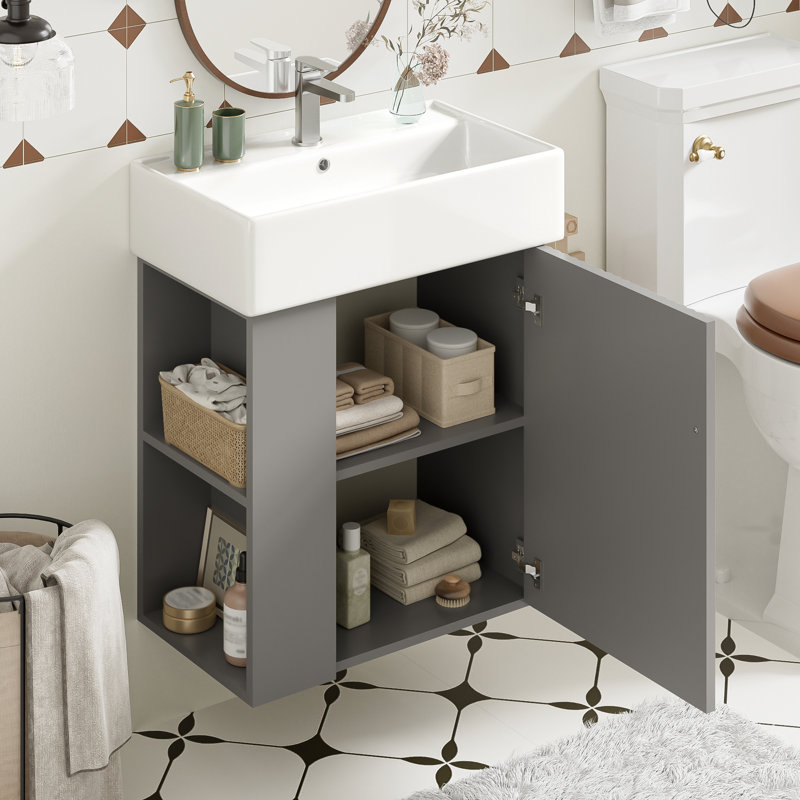 Lorimar 21.6'' Single Bathroom Vanity with Ceramic Top, Black, Gray