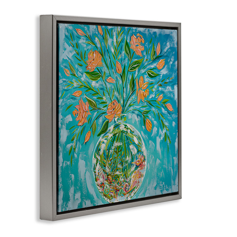  «Seahorse Fish Bowl Bouquet Floater» par Estelle Grengs, Cadre flottant gris lustré, H 18 po x l 18 po