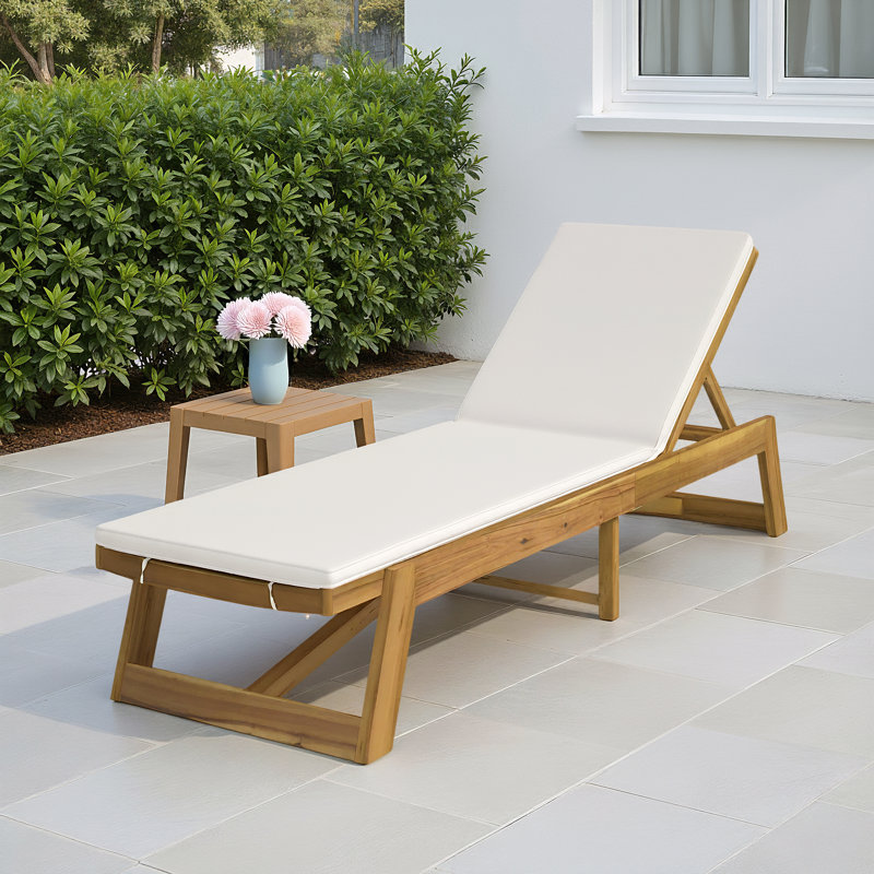 Chaise longue inclinable avec coussin Vinita, Crème, crème, Naturel, 1