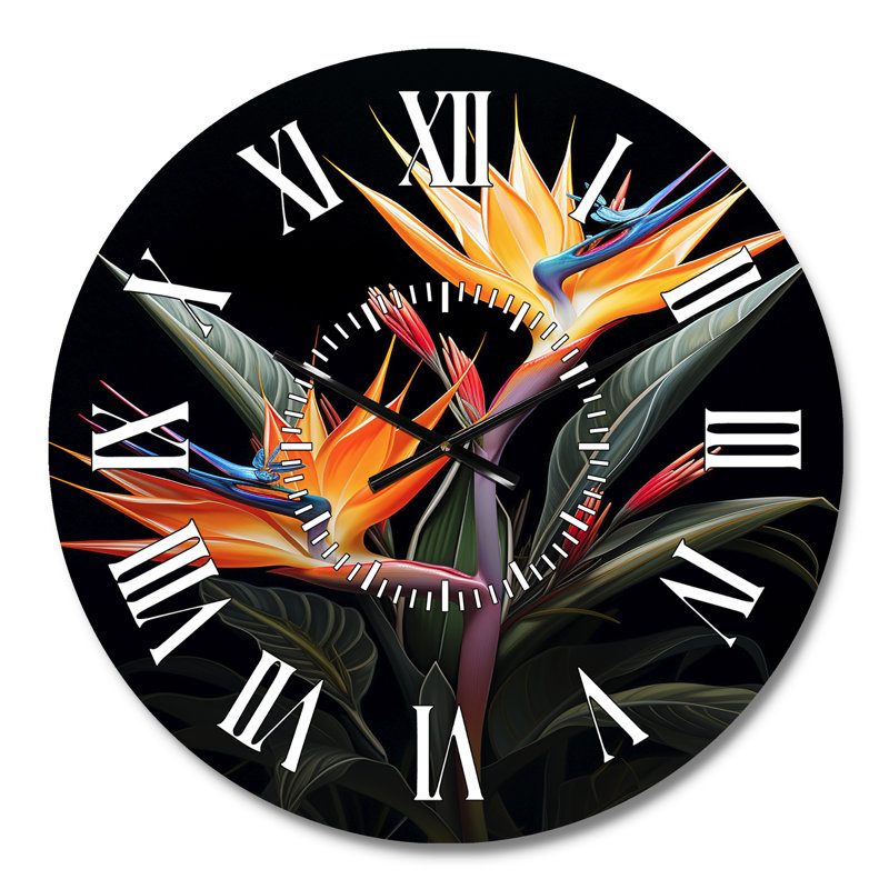 Birds Of Paradise Paradise II - Horloge murale blanche à motif floral et botanique, Médium