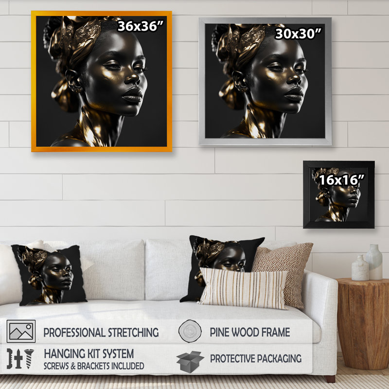 Impression sur toile, H 16 po x l 16 po, Toile encadrée, Noir