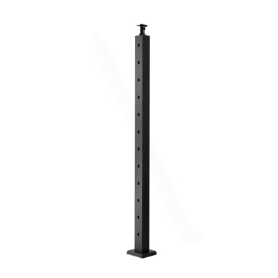 Cable Railing Post, 42X2x2 Inch Stair Railing Post, With Pre-Drilled 30° Angled Holes, Stainless Steel Cable Rail Post With Horizontal And Curved Bracket, 1-Pack, Black, 1JZLGZXHS106W3XAA001V0