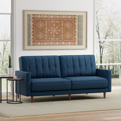 81.5" Troche Square Arm Sleeper Sofa With Vertical Seams In MCM Vintage Design