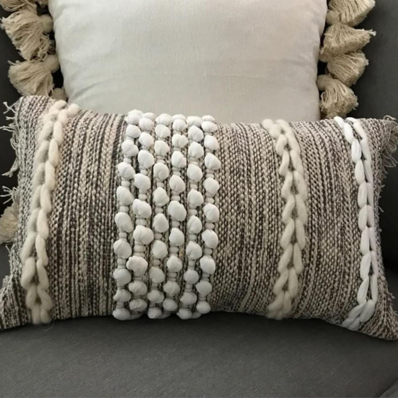 Taie d'oreiller décorative à la mode de taille 12 x 20, coussin en laine de coton touffeté à la main, coussin décoratif de couleur terre