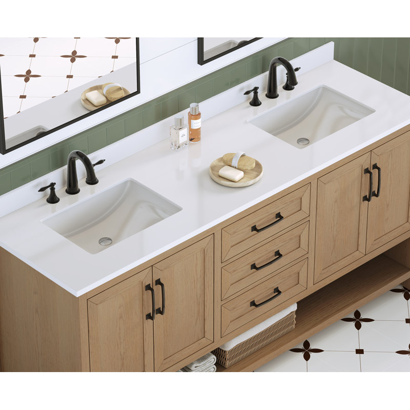 Meuble-lavabo double 72 po Maxbano avec plateau en pierre blanche