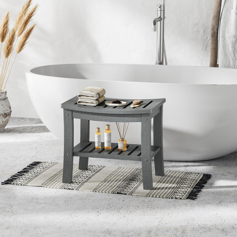 HDPE Waterproof Shower Bench with Storage for Bathtub and Spa, Gray