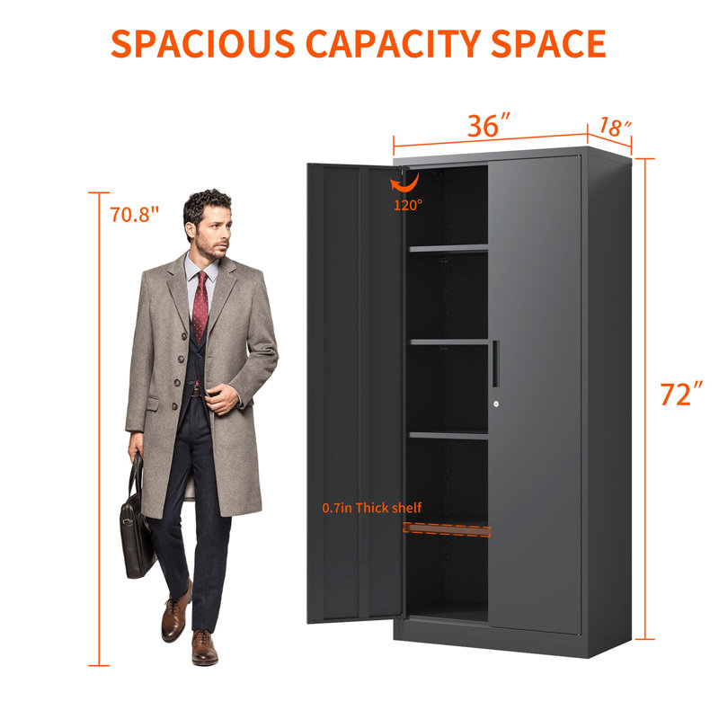 Armoire de rangement 72 po en métal robuste avec serrure - étagère de garage noire