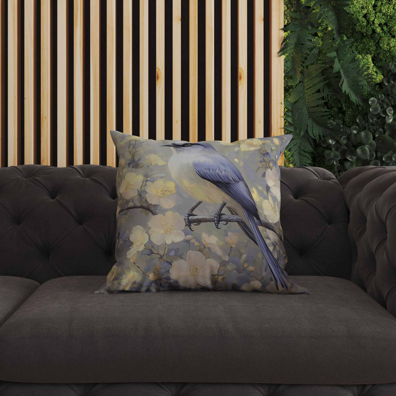 Coussin Floral, Bleu/jaune, Carré 16 po