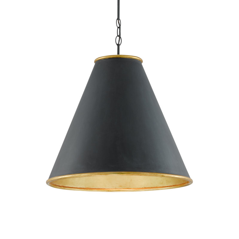 Pierrepont 1 - Light Single Cone Pendant, 22.5" H x 22" W x 22" D, Black/Gold