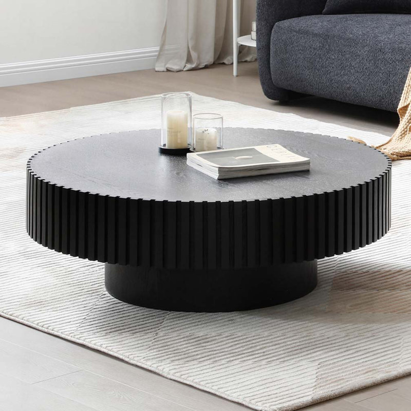 Table basse ronde en bois 39,37 po, 13.42" H x 39.37" L x 39.37" W, Noir mat