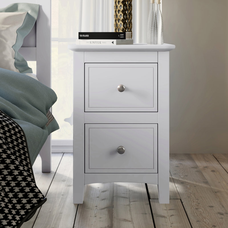 2 Drawers Solid Wood Nightstand End Table