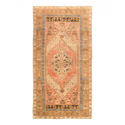 One-of-a-Kind Rectangle 3'8'' x 7'6'' 1980s Area Rug in Atomic Tangerine/Sandy Brown/Calico