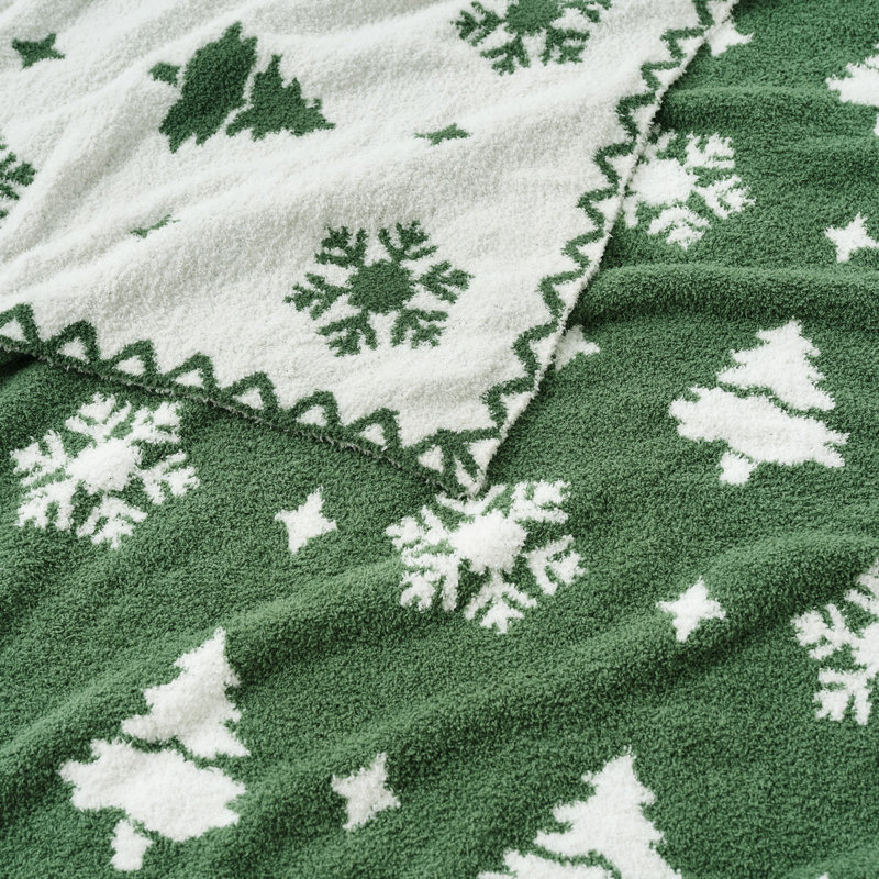 Jeté de Noël tricoté pour Noël, Flocon de neige vert