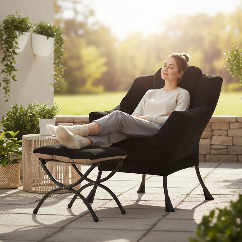 Abramson Lazy Chair, Modern Lounge Accent Chair with Armrests and a Side Pocket, Black Velvet, No