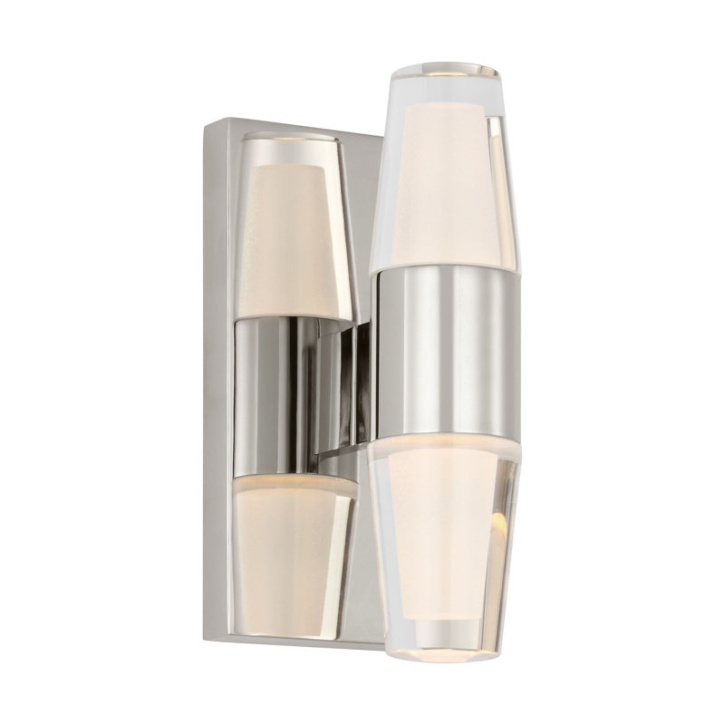 Sean Lavin Lassell 2-light single short wall sconce in natural brass finish with crystal shades, Polished Nickel, 277 V