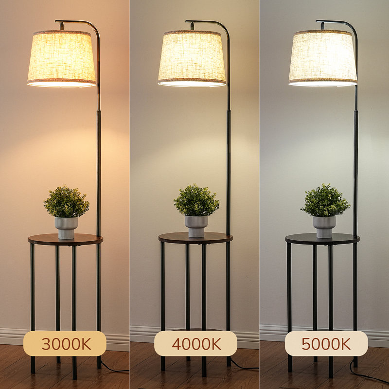 62'' Adjustable Tray Table Floor Lamp, Black/Rosewood