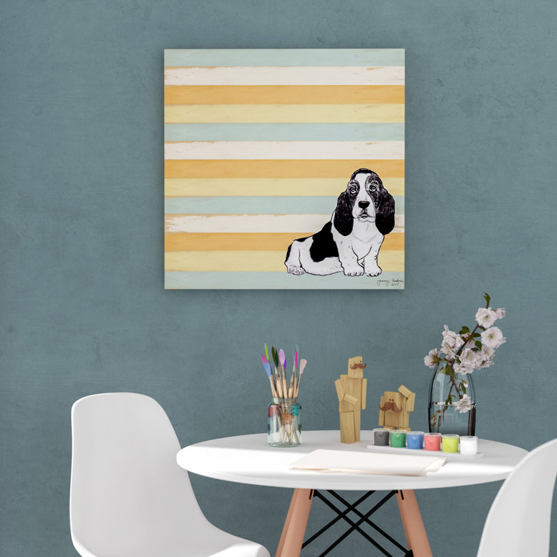 « basset hound », art sur toile, H 14 po x l 14 po