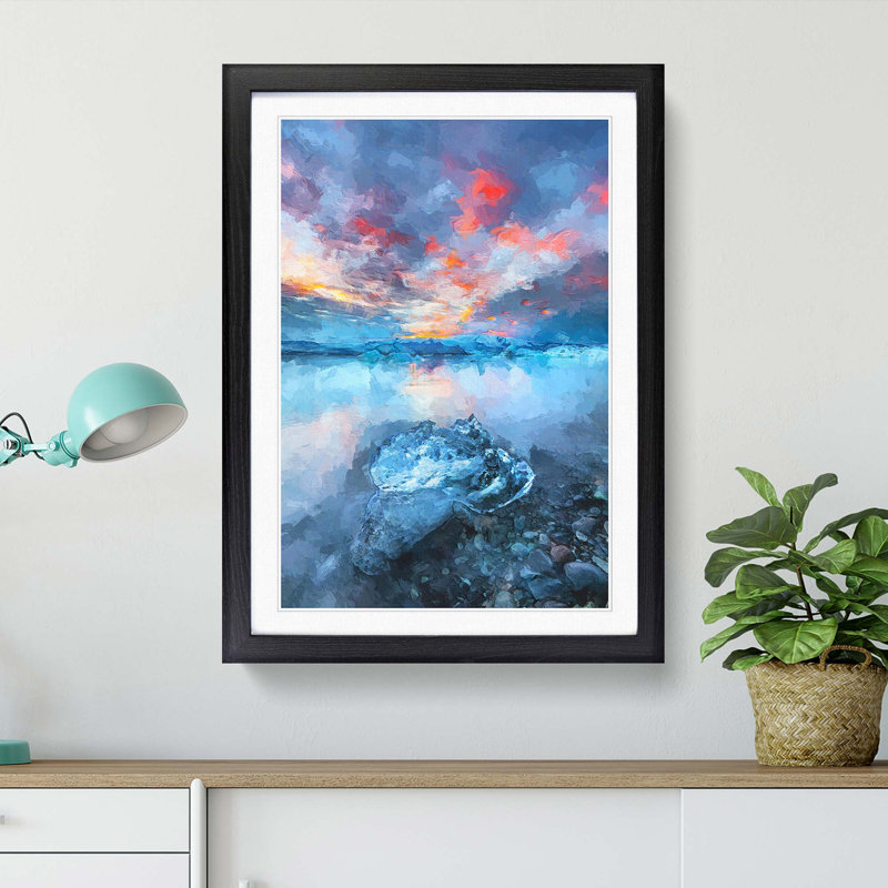 Iceland View in Abstract - Framed Print, Black, 76cm H x 50cm W x 2cm D