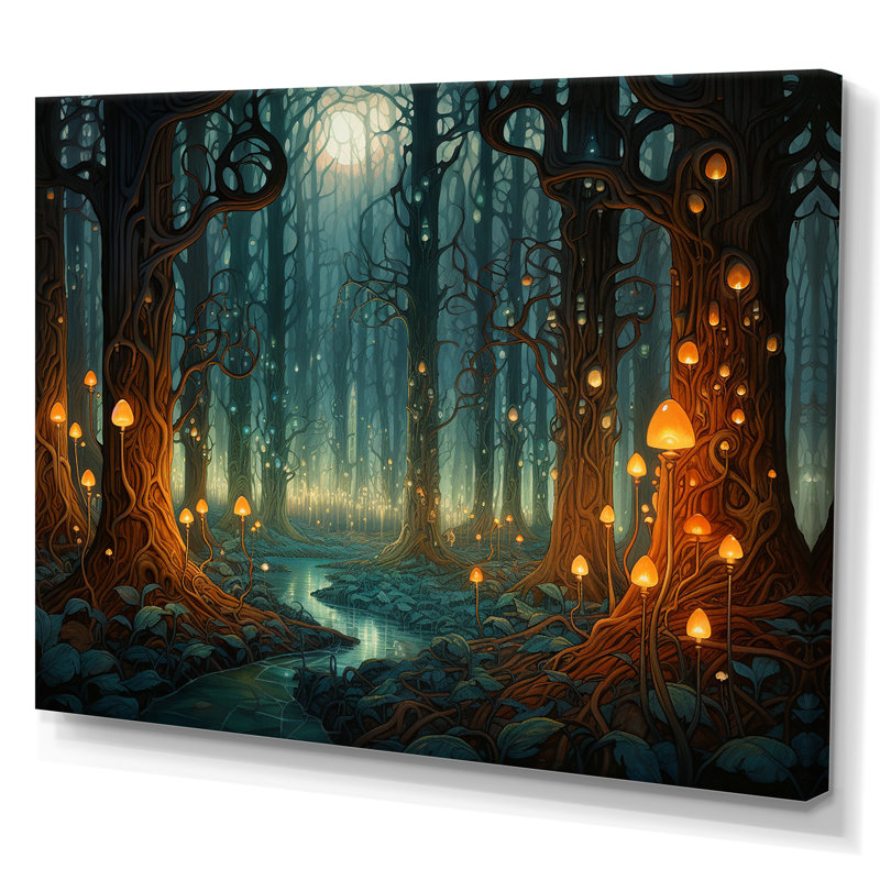 «Glowing Lights In The Full Moon Forest Magic», art mural prairie, H 12 po x l 20 po x P 1 po, Toile tendue