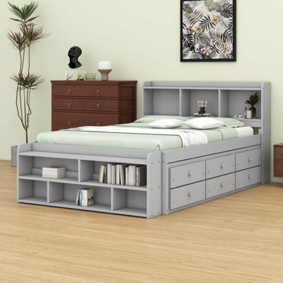 Full Bed With Bookcase Headboard – Under-Bed Storage Drawers & Bed End Storage Case Included