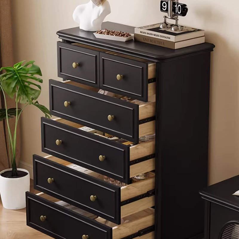 Simple Black Solid Wood 6-drawer Storage Cabinet