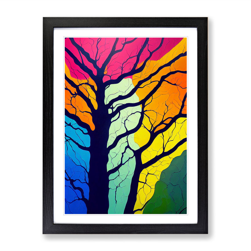 Colourful Tree No.4 - Print, White, 64cm H x 46cm W x 2cm D, Black Framed