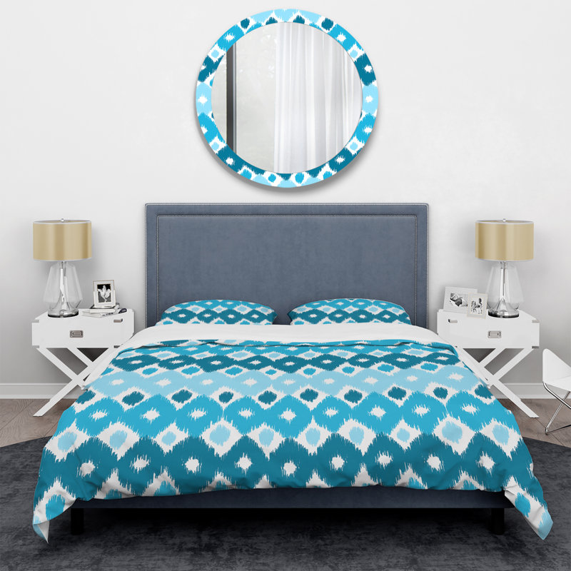 Motif floral bleu et blanc - Ensemble de housse de couette abstrait - Polyester en microfibre