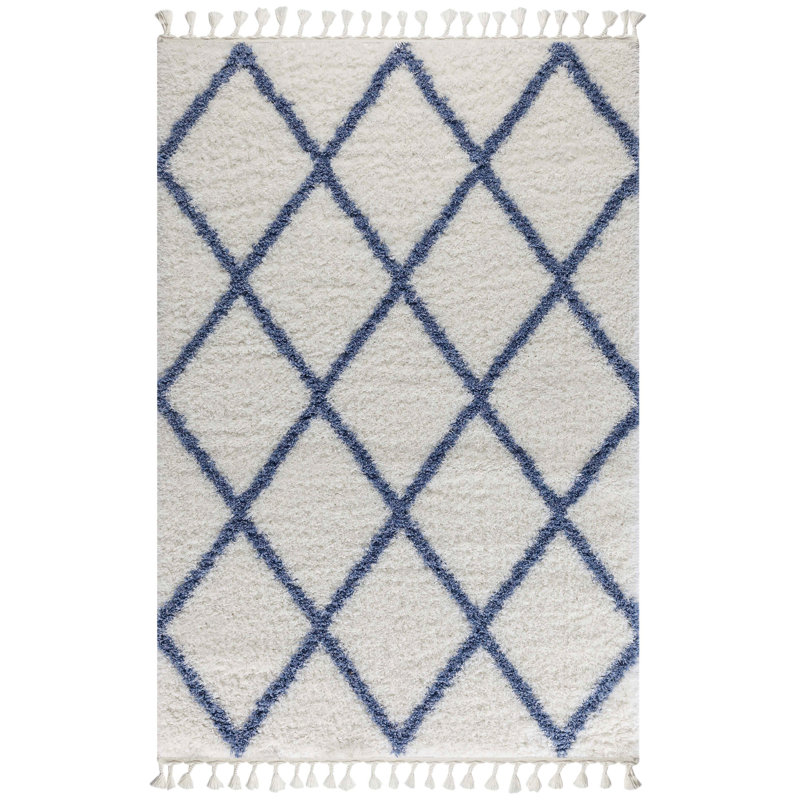 Tapis blanc à poils longs Marquavius, Rectangle 6 pi 7 po x 9 pi 7 po