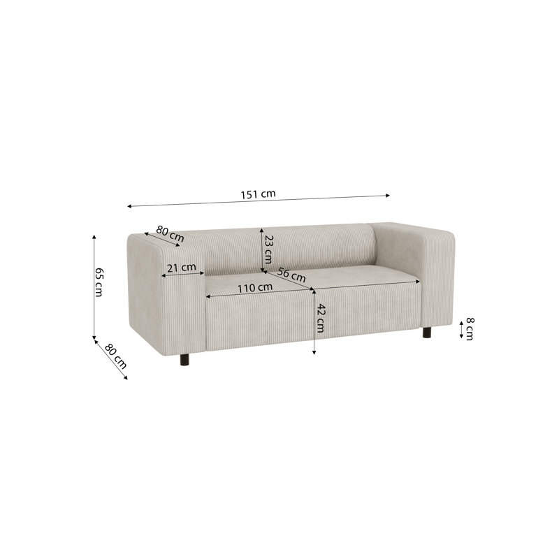 Sofa Sofie in Cord Fabric and Modern Style with comfortable seat, Beige, 2