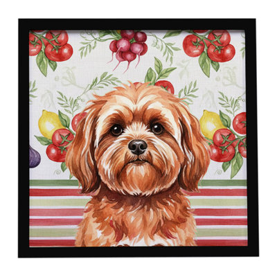 Red Lhasa Apso Légumes, impression sur métal encadrée