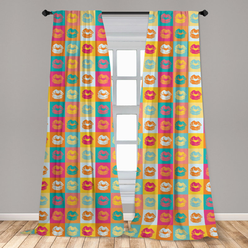 Multicolor Kiss Print Polyester Rod Pocket Curtain Panels, 28" x 63", Set of 2