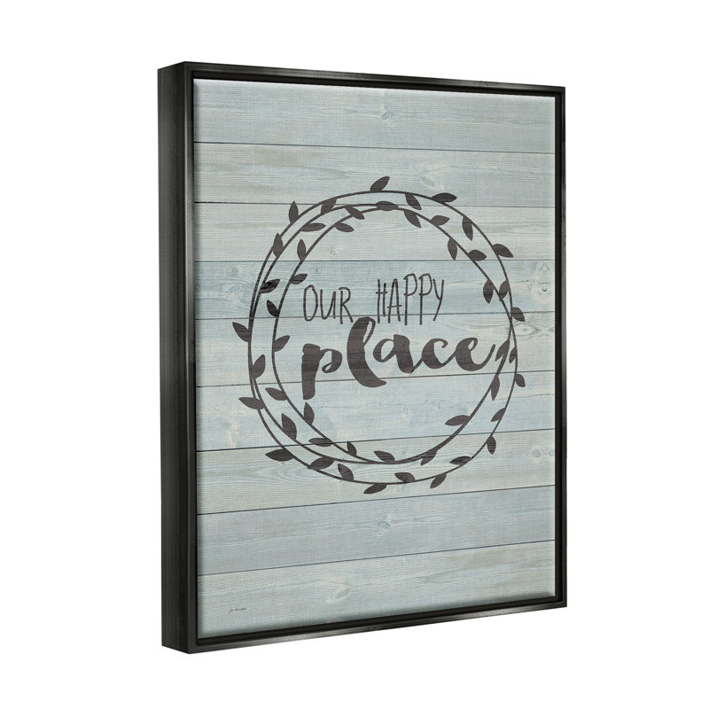 "Our Happy Place Plank", impression sur toile par Jo Moulton, H 21 po x l 17 po x P 1,7 po, Cadre flottant noir de jais