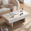 Table basse ovale en faux marbre avec tiroir cannelé, finition brune, style Mid-Century moderne