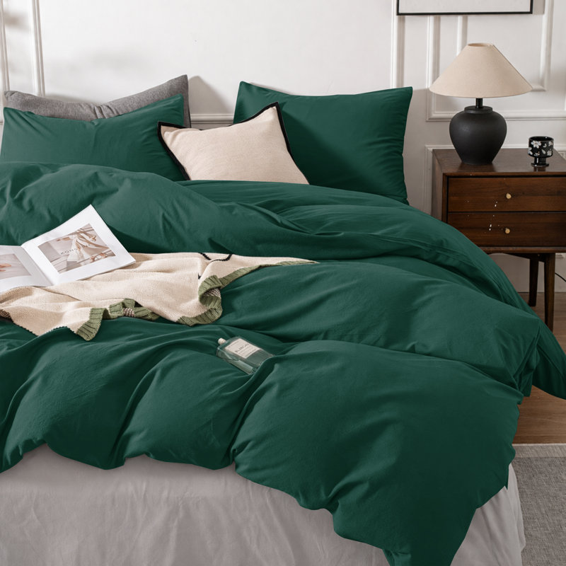 3-Piece Dyed Duvet Cover Set With Pillowcases, Emerald, King Duvet Cover + 2 Standard Pillowcases