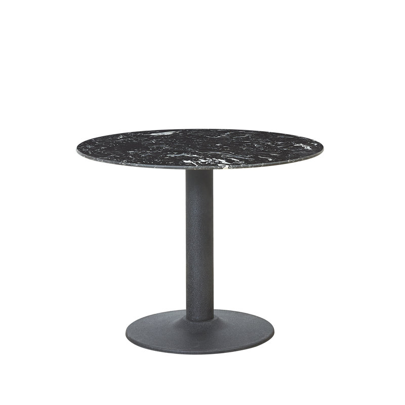 Round Faux Marble Top Metal Base Dining Table, Black, Black, 75cm H x 100cm L x 100cm W
