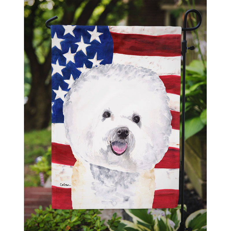 2 côtés en polyester de 2 côtés american drapeau de jardin, Bichon frisé 1