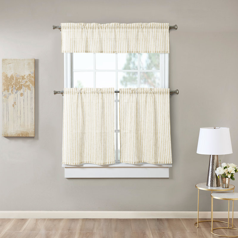 Keirra Striped Tailored Kitchen Curtain, Beige