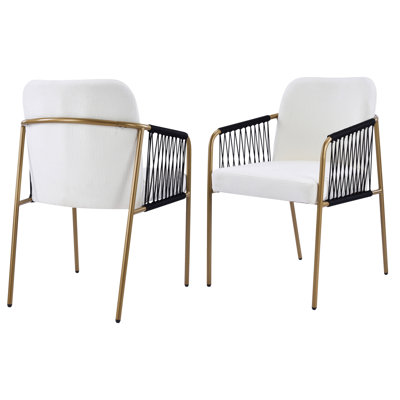 Modern Dining Chairs Set Of 2, Beige Fabric Gold Metal Frame For Kitchen