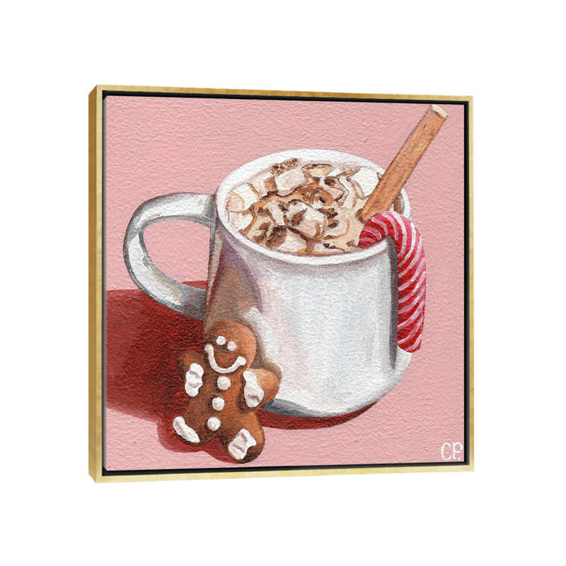 Festive Hot Choc - reproduction d'art murale - toile encadrée, H 18 po x l 18 po, Cadre flottant sans passe-partout, Doré