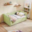 Lit de jour confortable en vichy avec deux tiroirs de rangement, port USB et adorable motif en forme de vague en tissu de lin-499321393-499321407