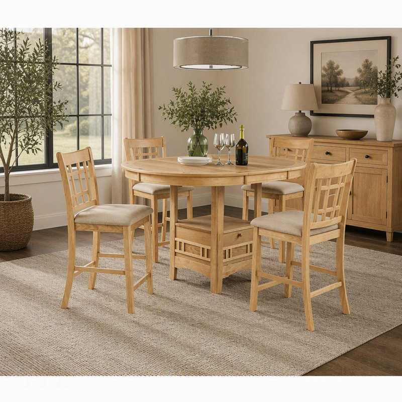 Light Oak 5-Piece Oval Counter Height Dining Set