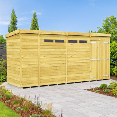 13ft x 4ft Pent Security Shed - Double Door