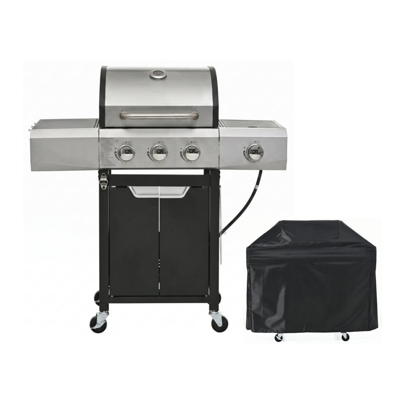 Barbecue au propane à 3 brûleurs avec 1 brûleur latéral pour le barbecue en plein air, en camping., Avec housse