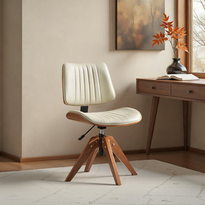 Kalene 35.75'' H Mid-century Modern Rotating Lifting Office Chair with Solid Wood Legs and Bentwood Design