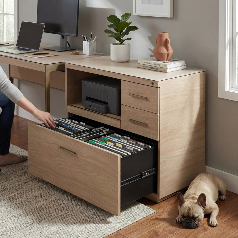 Sequel Studio Multifunction Credenza - 6617, Neo Oak/Bronze