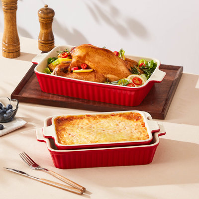 Ensemble de 3 moules à pâtisserie en céramique rouge convenant aux fours, aux moules en argile, aux moules rectangulaires en céramique et aux larges assiettes à nouilles